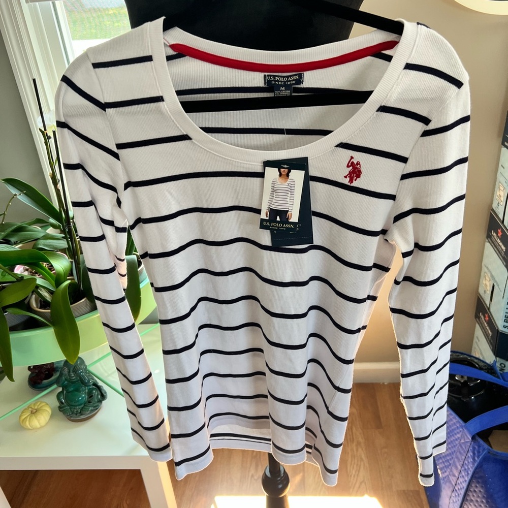 U.S. Polo Assn. Black and Blue Long Sleeve Fitted Tee